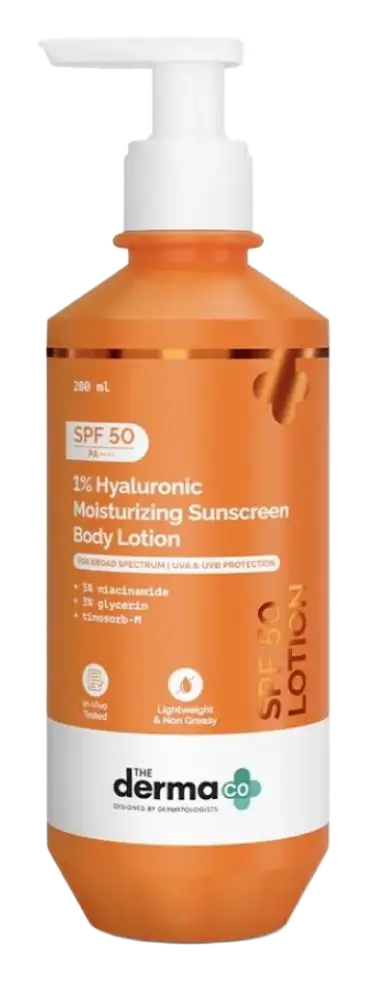 The Derma Co 1% Hyaluronic Moisturizing Sunscreen Body Lotion SPF 50