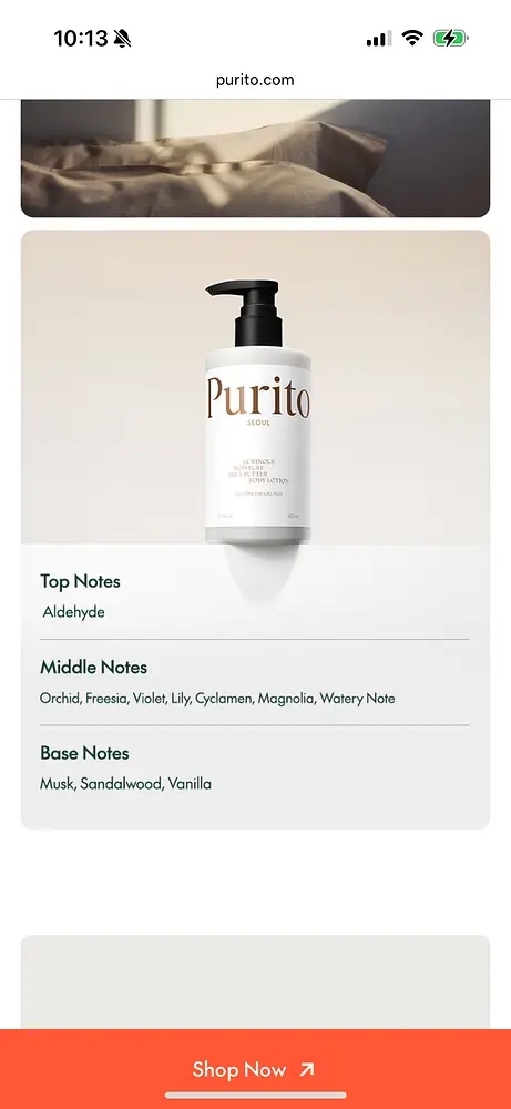 PURITO Luminous Moisture Shea Butter Body Lotion Cotton Dreamlight