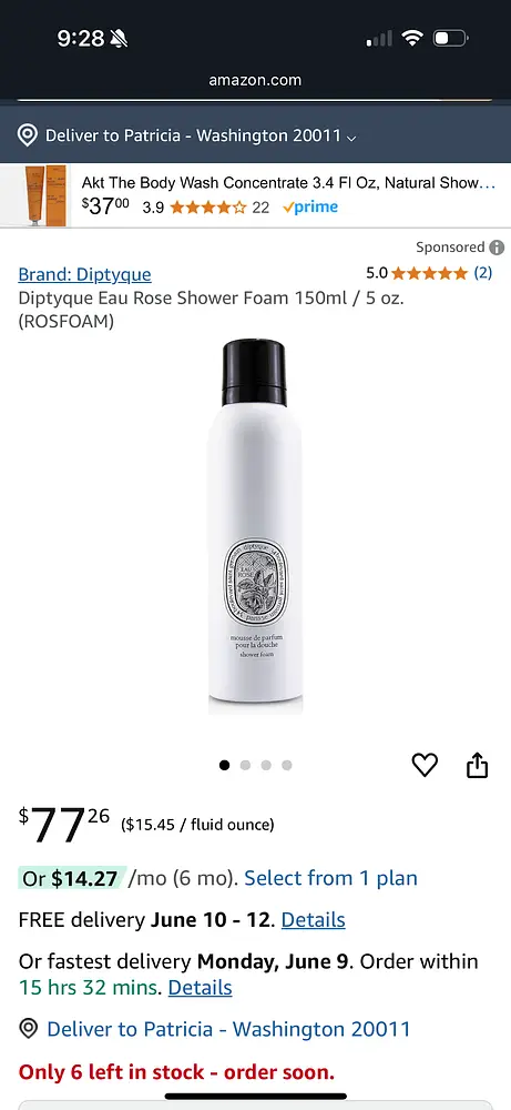 Diptyque Shower Foam Eau Rose