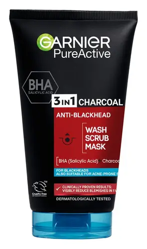 Garnier PureActive BHA Charcoal Anti-Blackhead 3In1 Wash Scrub Mask U.K