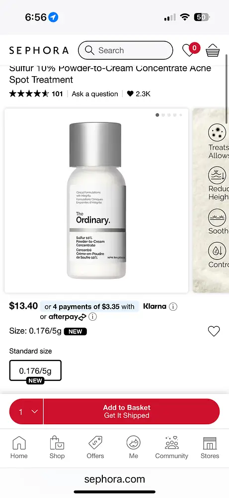 The Ordinary Sulfur 10% Powder-to-Cream Concentrate Acne Spot Treatment