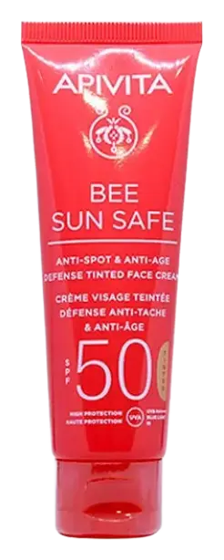 Apivita Natural Cosmetics Bee Sun Safe Anti-Spot & Anti-Age Defense Tinted Face Cream SPF50