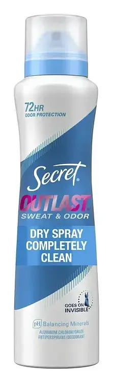 Secret Outlast Dry Spray Antiperspirant Deodorant Completely Clean