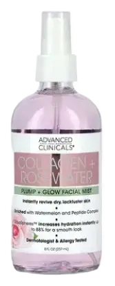 Advanced Clinicals Collagen + Rosewater, Plump + Glow Facial Mist