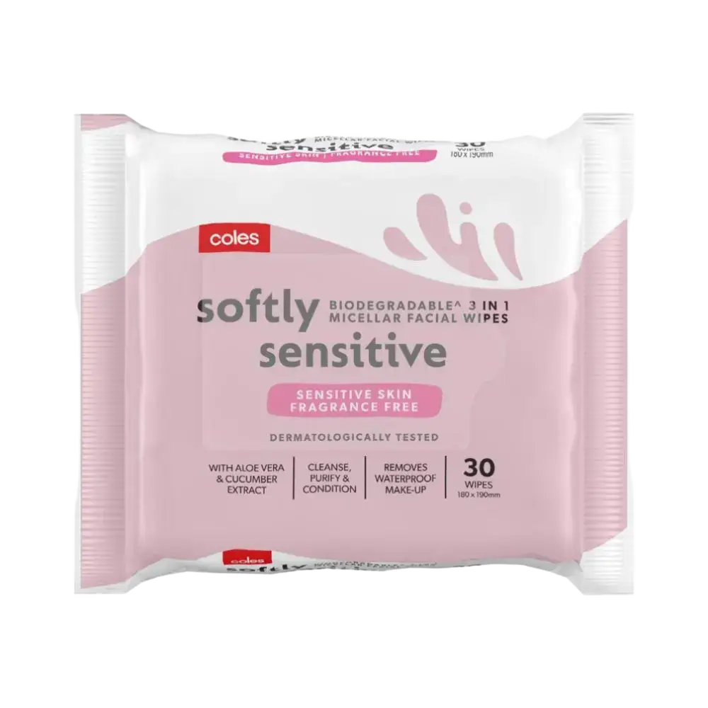Coles Biodegradable 3 In 1 Micellar Facial Wipes Softly Sensitive