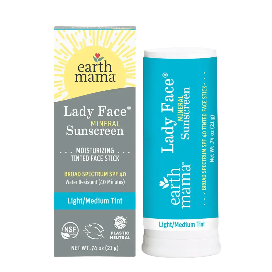 Earth Mama Organics Lady Face Tinted Mineral Sunscreen Face Stick SPF 40 Light/Medium