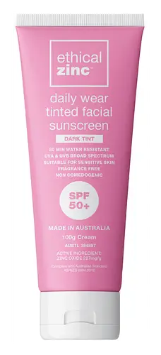 Ethical Zinc Daily Wear Tinted Facial Sunscreen SPF 50+ Dark Tint