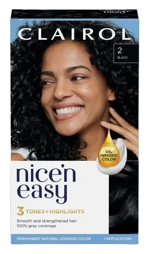 Clairol Nice'n Easy Permanent Hair Color Cream Kit 2 Black