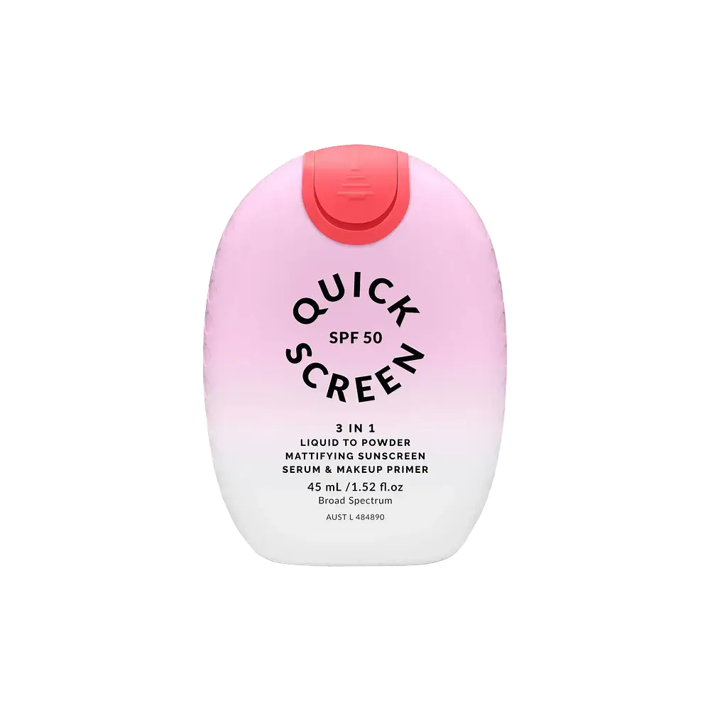 The Quick Flick Quick Screen SPF 50 3 In 1 Liquid To Powder Mattifying Sunscreen Serum & Makeup Primer Watermelon