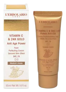 L'Erbolario Vitamin C & 24K Gold Anti-Age Power Face Perfecting Cream SPF 15 Medium