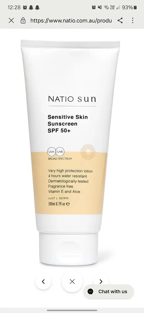 Natio Natio Sensitive Skin Sunscreen SPF50+