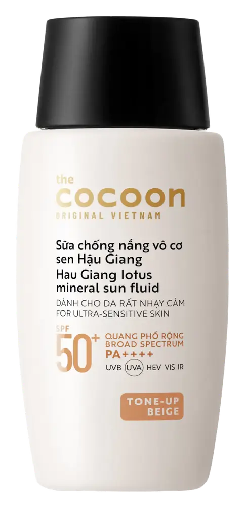 The Cocoon Vietnam Hau Giang Lotus Mineral Sun Fluid SPF 50+ Tone Up Beige
