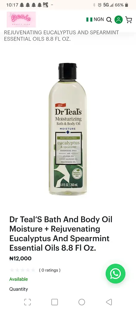 Dr Teal’s Moisturizing Bath & Body Oil Eucalyptus and spearmint with jojoba oil, sweet almond oil and grapeseed oil