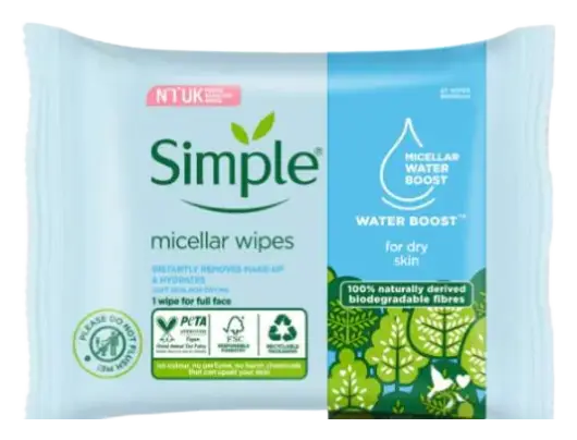 Simple Skincare Micellar Water Boost Biodegradable Wipes