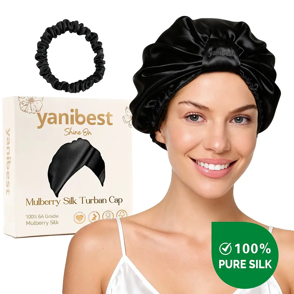 Yanibest Hisheen Silk 6A Mulberry Silk Bonnet Classic Turban Black