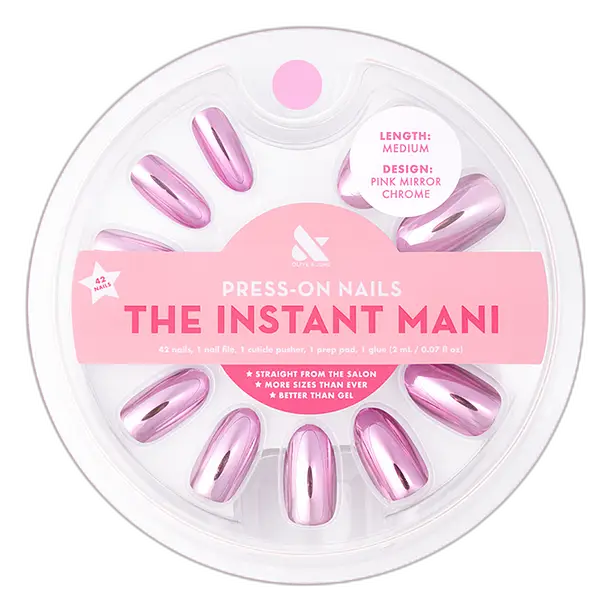 Olive & June Glue Press-Ons Medium Pink Mirror Chrome
