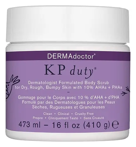 DERMAdoctor KP Duty Body Scrub Exfoliant for Keratosis Pilaris & Dry, Rough, Bumpy Skin with 10% AHAs + PHAs