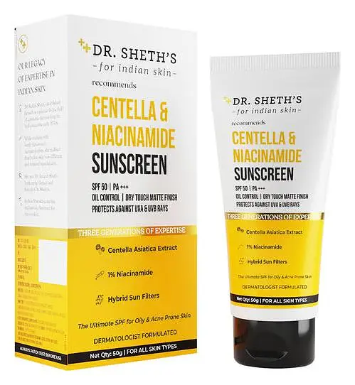 Dr. Sheth's Centella & Niacinamide Sunscreen SPF50