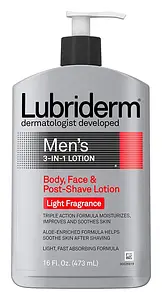 Lubriderm Men's 3-in-1 Lotion Body, Face, and Post-Shave Lotion Light Fragrance