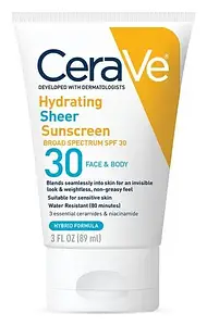 CeraVe Hydrating Sheer Sunscreen Broad Spectrum SPF 30 For Face & Body