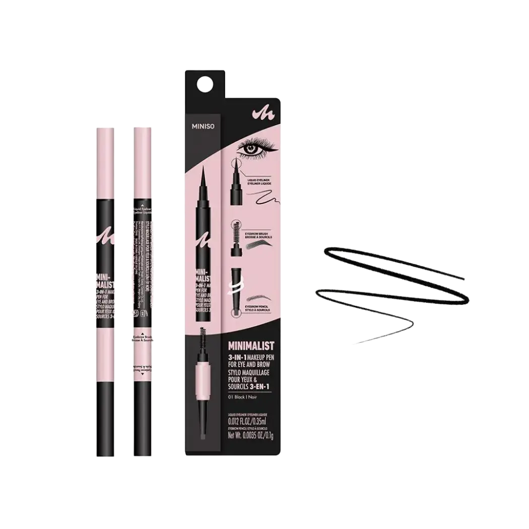 Miniso Minimalist 3-In-1 Makeup Pen For Eye And Brow 01 Black Noir