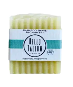 Bello Tallow Shampoo Shave Shower Bar Rosemary, Peppermint