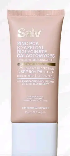 Salv Laboratories Zinc PCA + K19 - Azeloyl Diglycinate + Galactomyces 3 in 1 Tinted Hybrid Sunscreen SPF 50+ PA++++