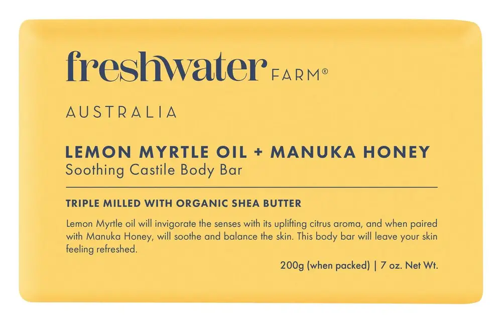 Freshwater Farm Lemon Myrtle Oil + Manuka Honey Soothing Castile Body Bar