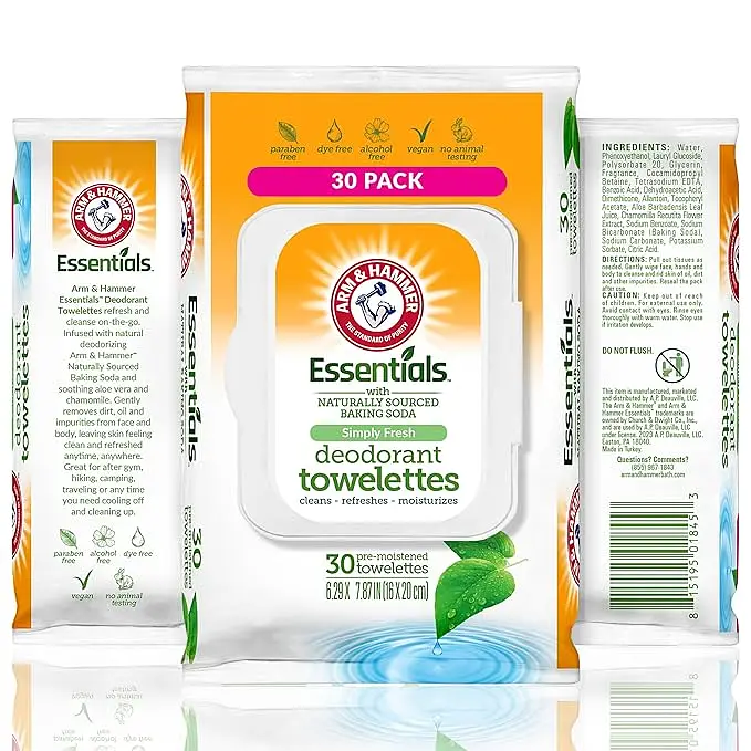 Arm & Hammer Essentials Deodorant Towelettes Simply Fresh