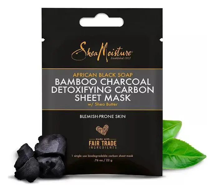 Shea Moisture African Black Soap Bamboo Charcoal Detoxifying Carbon Sheet Face Mask