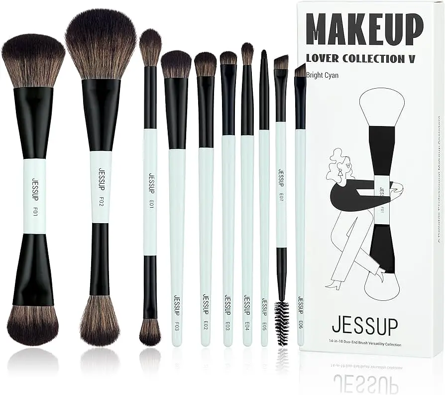 Jessup Beauty Lover Collection Makeup Brush Set Bright Cyan