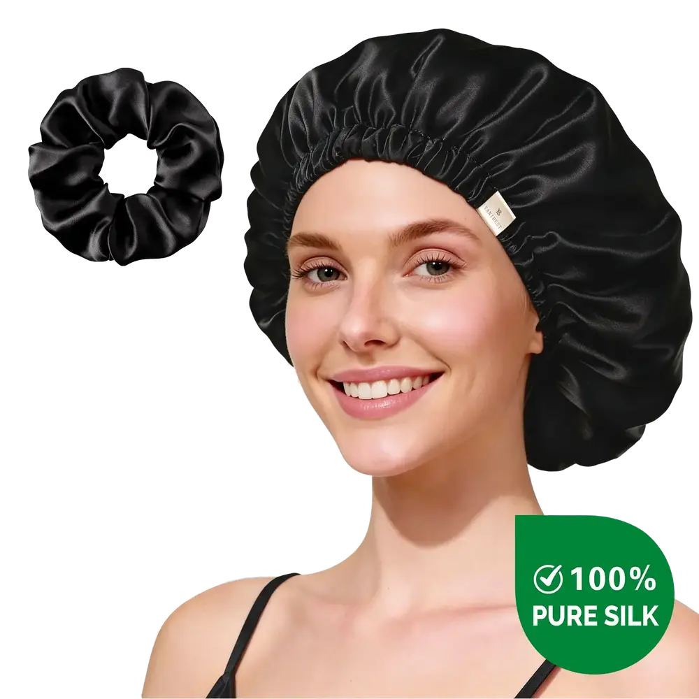 Yanibest Hisheen Silk 6A Mulberry Silk Bonnet Adjustable Elastic Black
