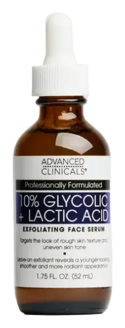 Advanced Clinicals 10% Glycolic Acid + Lactic Acid  Exfoliating Face Serum