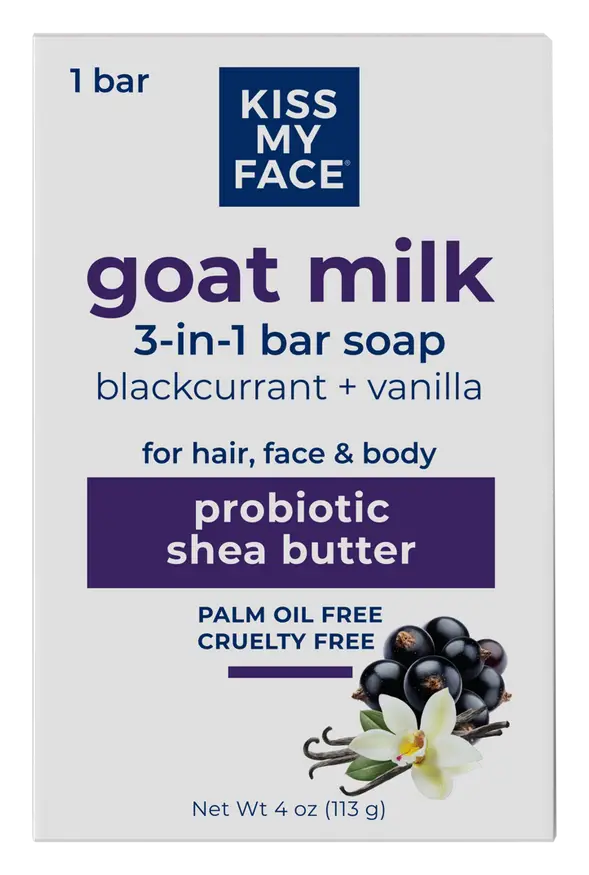 Kiss My Face Goat Milk 3-In-1 Bar Soap Blackcurrant + Vanilla
