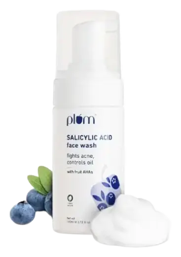 Plum Goodness 1% Encapsulated Salicylic Acid Foaming Face Wash with Glycolic Acid, Fruit AHA & Blueberry Extracts