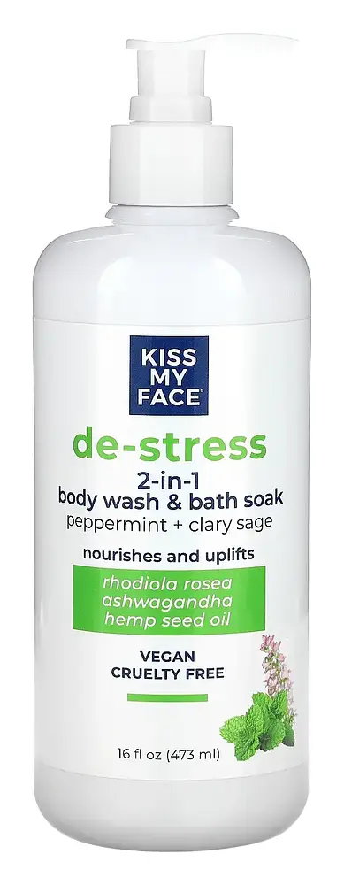 Kiss My Face De-Stress 2-In-1 Body Wash & Bath Soak Peppermint + Clary Sage