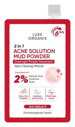 Luxe Organix 2 In 1 Acne Solution Mud Powder Overnight Pimple Treatment