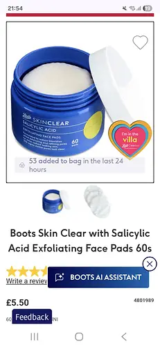 Boots Skin clear salicylic acid exfoliating face pads