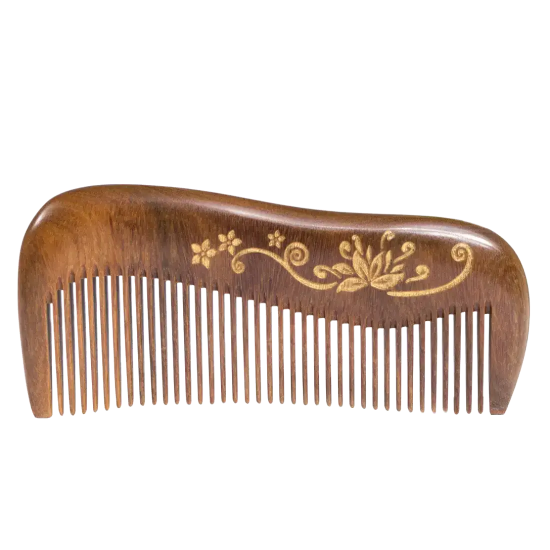 Breezelike No Static Sandalwood Fine Tooth Comb With Golden Painted Flower