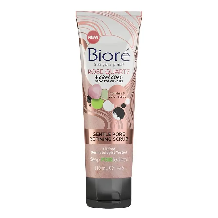 Biore Rose Quartz and Charcoal Gentle Pore Refining Face Scrub for Oily Skin