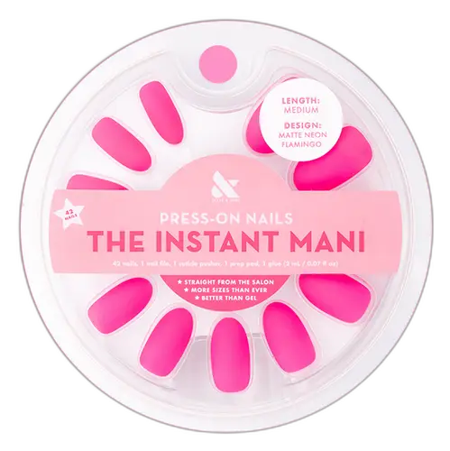 Olive & June Glue Press-Ons Medium Matte Neon Flamingo