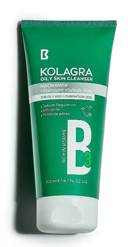 Kolagra Sebum Regulating, Pore Minimizing & Anti-Shine Facial Cleanser with Niacinamide, Vitamin B3 & Salicylic Acid for Oily Skin