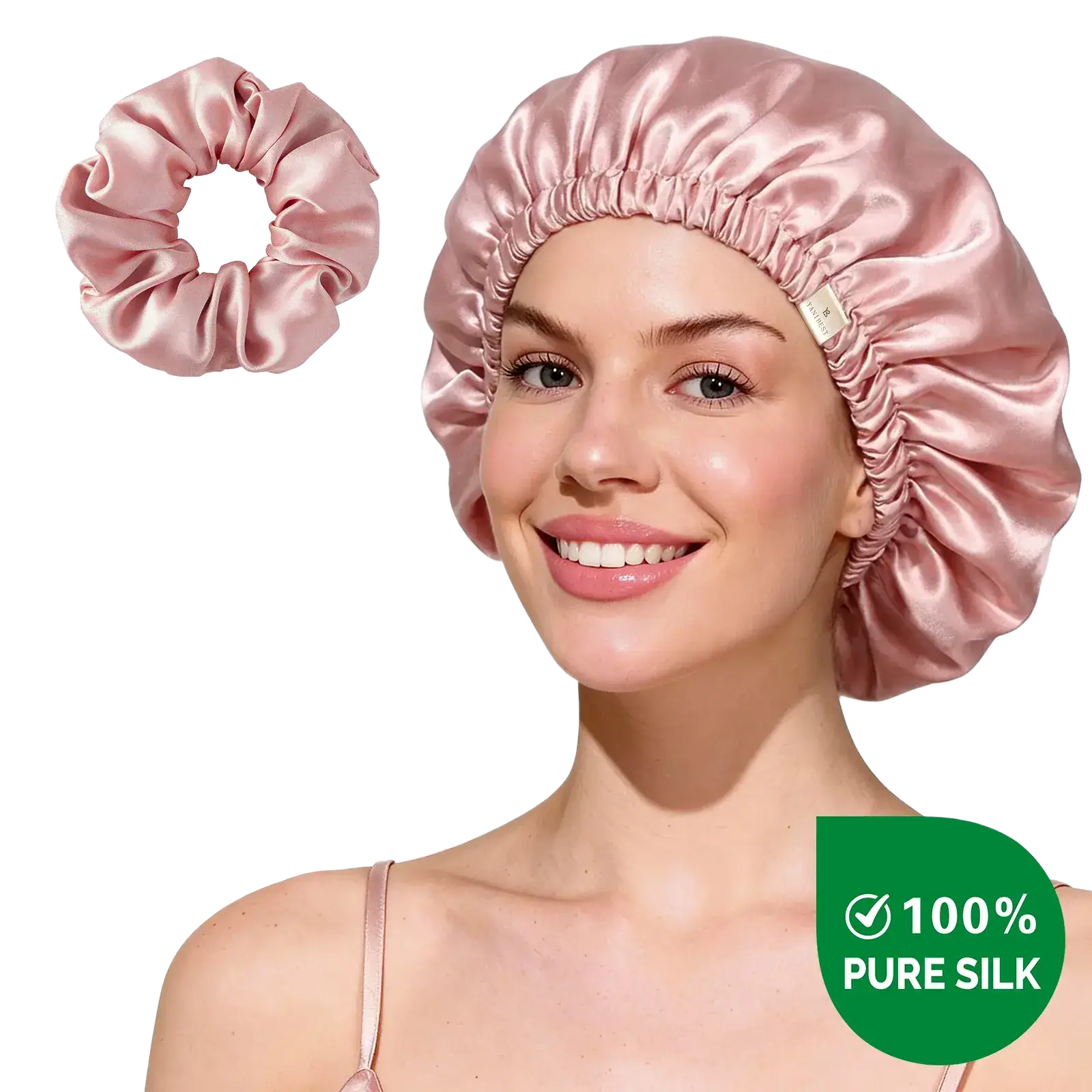 Yanibest Hisheen Silk 6A Mulberry Silk Bonnet Adjustable Elastic Pink