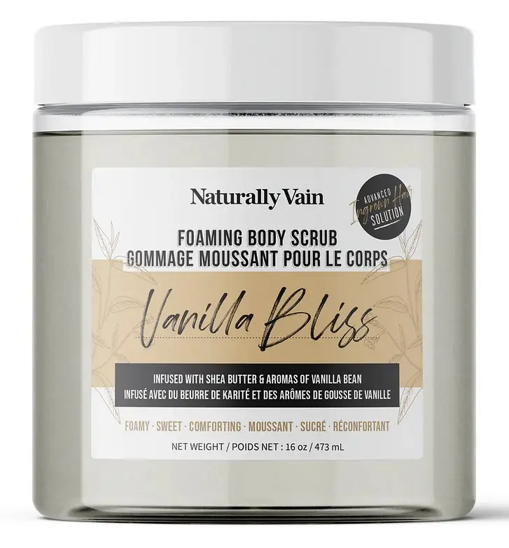 Naturally Vain Vanilla Bliss: Hydrating + Nourishing Foaming Body Scrub for Dry Skin Types
