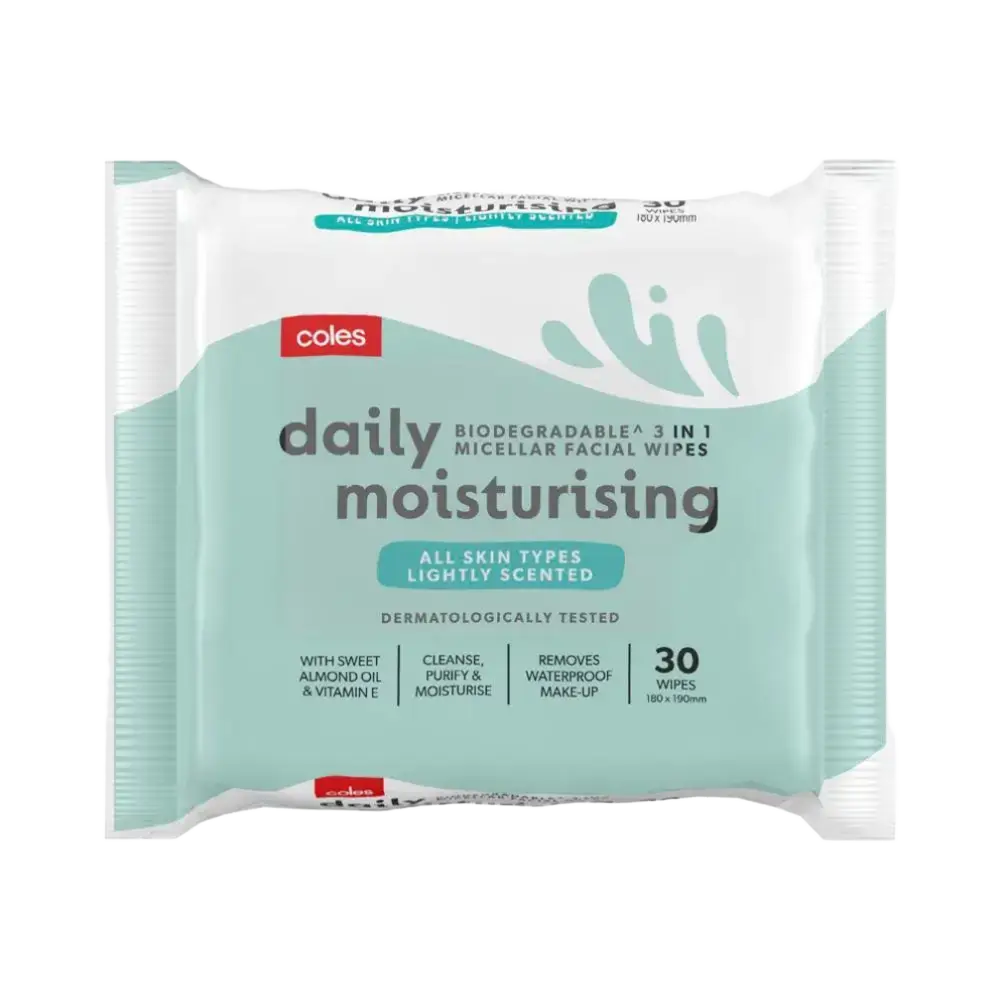 Coles Biodegradable 3 In 1 Micellar Facial Wipes Daily Moisturising
