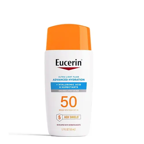 Eucerin Eucerin Sun Advanced Hydration Ultra-Lightweight Face Sunscreen SPF 50 with Hyaluronic Acid & Humectants, Hydrating Sunscreen for Face, Non Comedogenic and Hypoallergenic, 1.7 Fl Oz Bottle