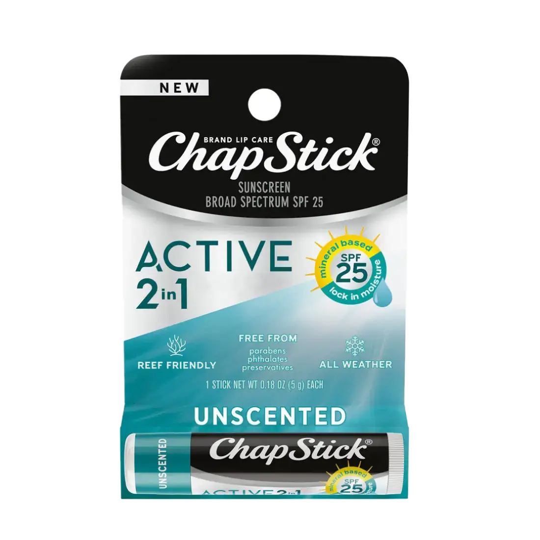ChapStick Active 2-In-1 Lip Moisturizer Unscented