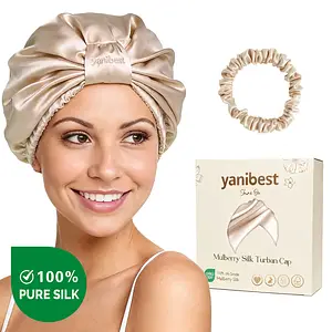 Yanibest Hisheen Silk 6A Mulberry Silk Bonnet Classic Turban Champagne