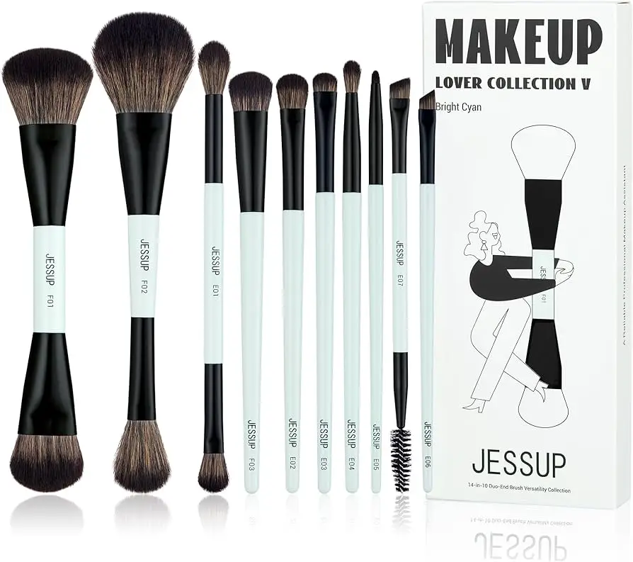 Jessup Beauty Lover Collection Makeup Brush Set Bright Cyan