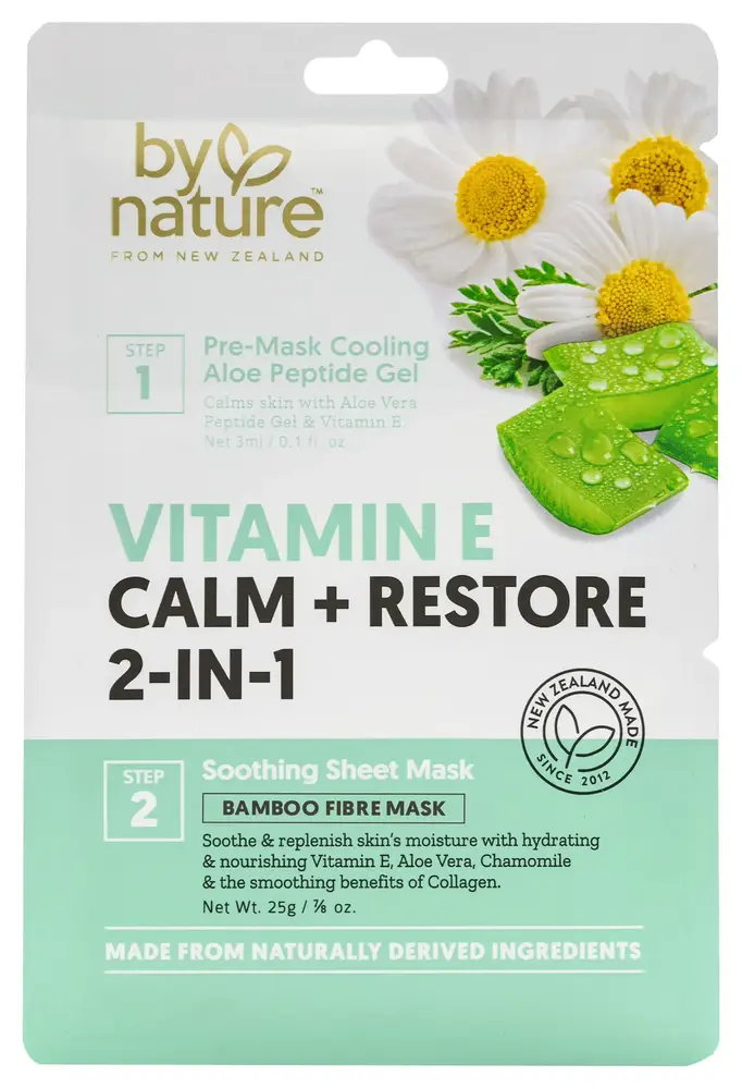 By Nature Vitamin E Calm + Restore 2-In-1 Soothing Sheet Mask